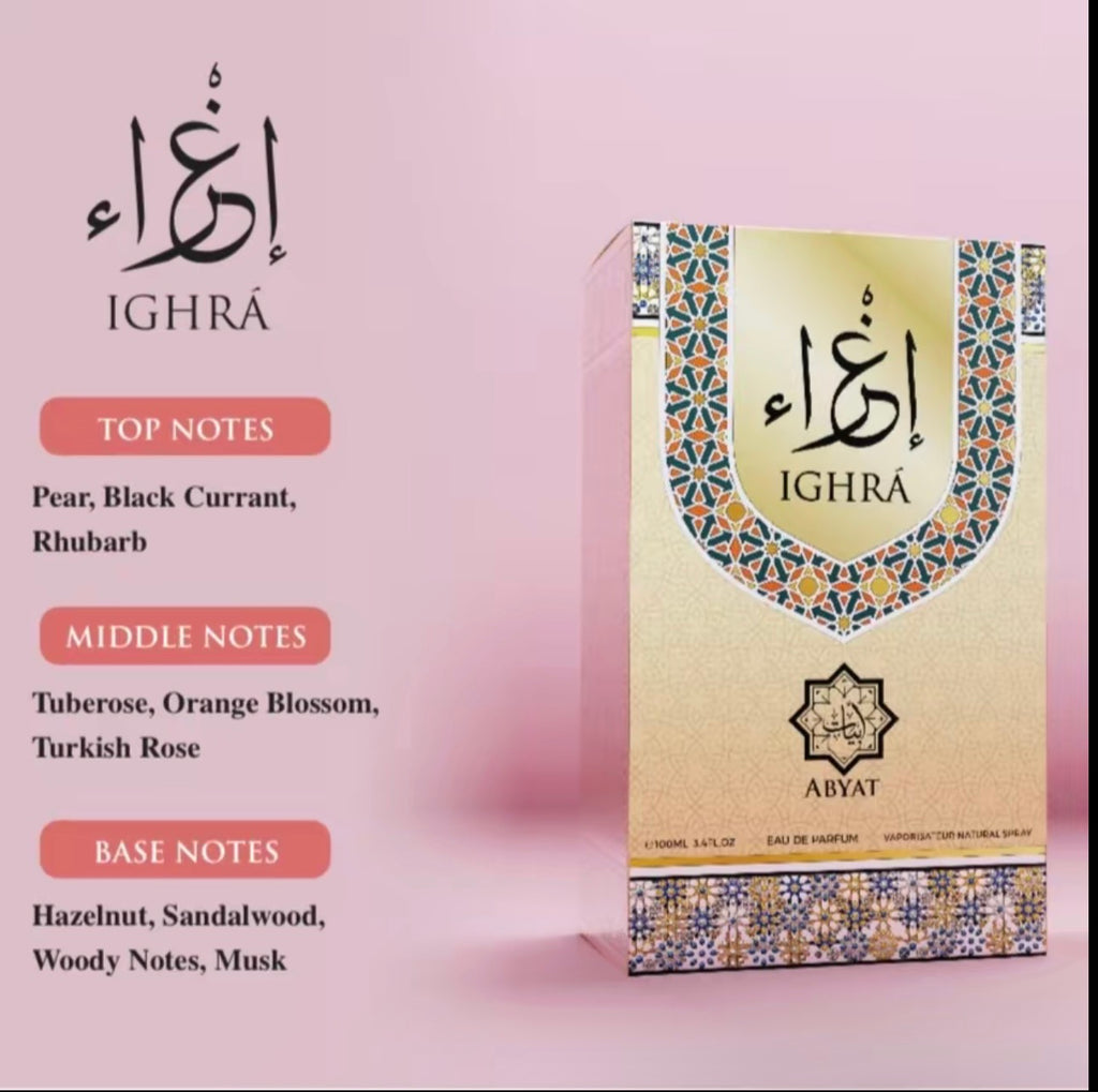 Ighra 100ML Eau de Parfum EDP 3.4 FL OZ Bergamot Water Jasmine Rose Patchouli Sandalwood For Everyday Sophistication