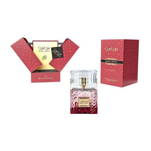 Bora Bora perfume bottle with red packaging on a white background
